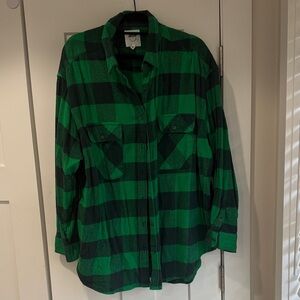 Aerie Oversized Green and Black Buffalo Plaid Flannel Shirt